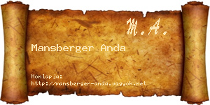 Mansberger Anda névjegykártya